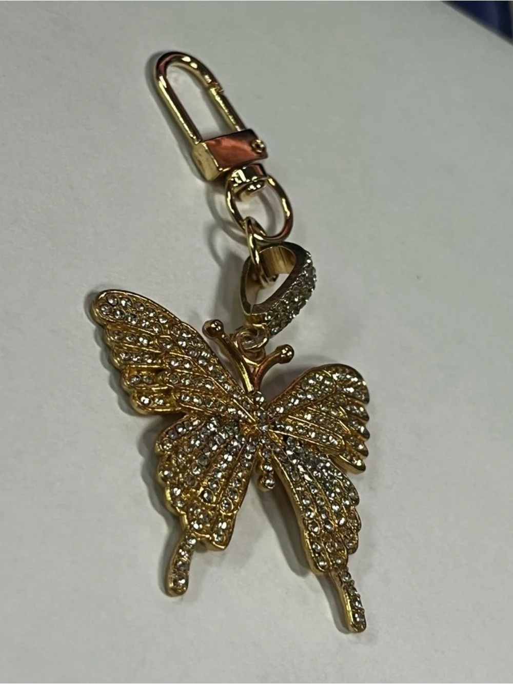 New Gold tone Rhinestone Butterfly Keychain #261